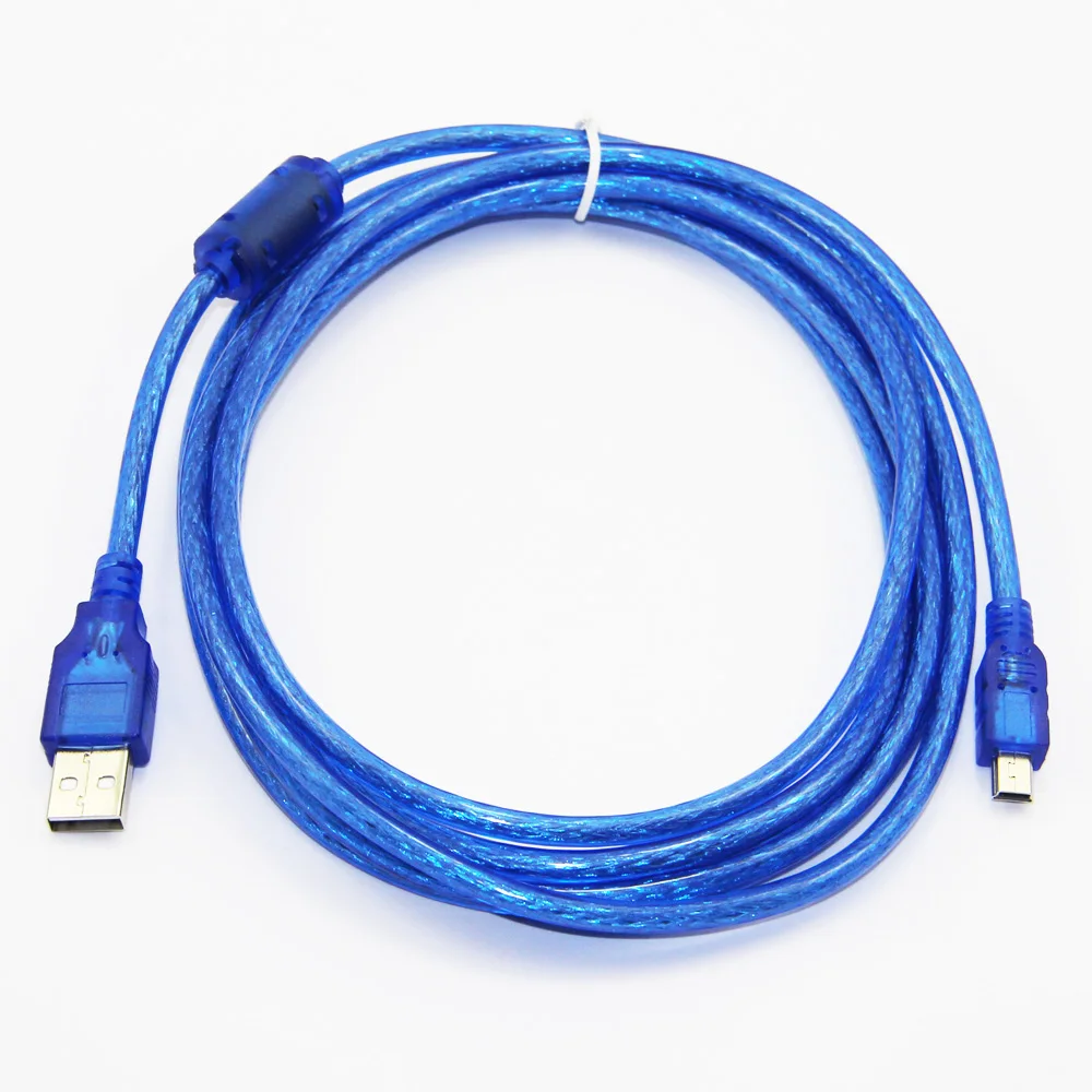 3m 10ft USB 2.0Type A Male to Mini 5P Male Mini 5P USB Cable M/M Double Shielding(Foil+Braided) Premium Quality Transparent Blue