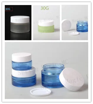 

50PCS 30G Frosted/Green/Blue Glass Cream Jar With White Lid Empty Cosmetic Containe Eye Cream Bottle,30ML Skin Care Package Case