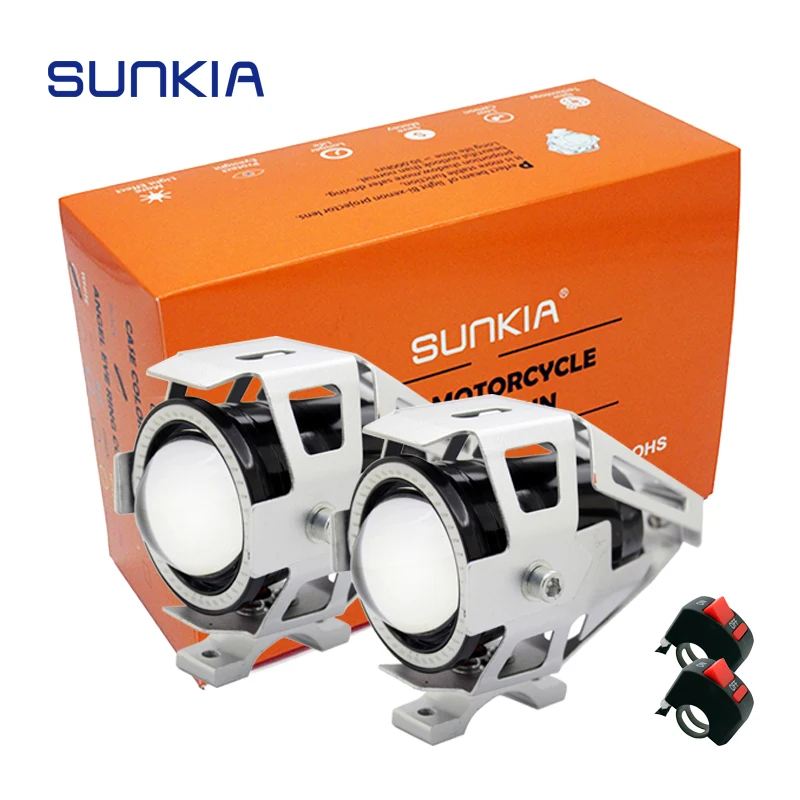 

2Pcs/Pair SUNKIA with Switch Waterproof Cree Chip U7 LED Motorcycle Headlight Fog Light Spot Light Lamp 4 Colors Angle Eye Light