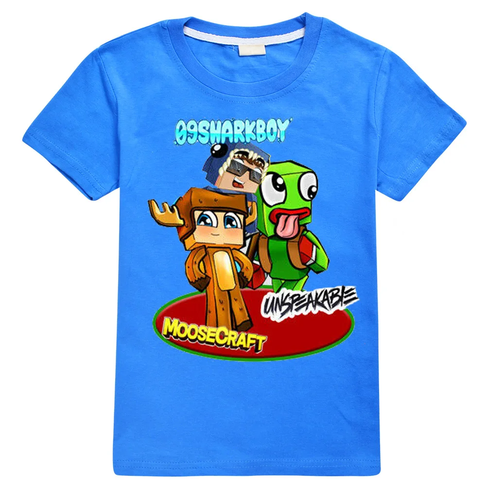 

100%cotton t shirt for children 2019 summer short sleeve Youtube gaming tops tees Moosecraft Unspeakable 09Sharkboy kids clothes