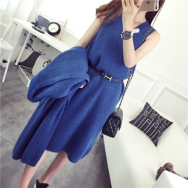 Best Offers Womans Autumn Knitted Suits Solid Two-Pieces Female Fall Sets Sleeveless Midi Dress + Cardigans Suits Women Warm Winter Sets Best Offers Womans Autumn Knitted Suits Solid Two-Pieces Female Fall Sets Sleeveless Midi Dress + Cardigans Suits Women Warm Winter Sets