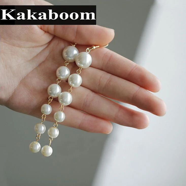 Kakaboom классические серьги с жемчугом длинные капли для женщин модные ювелирные