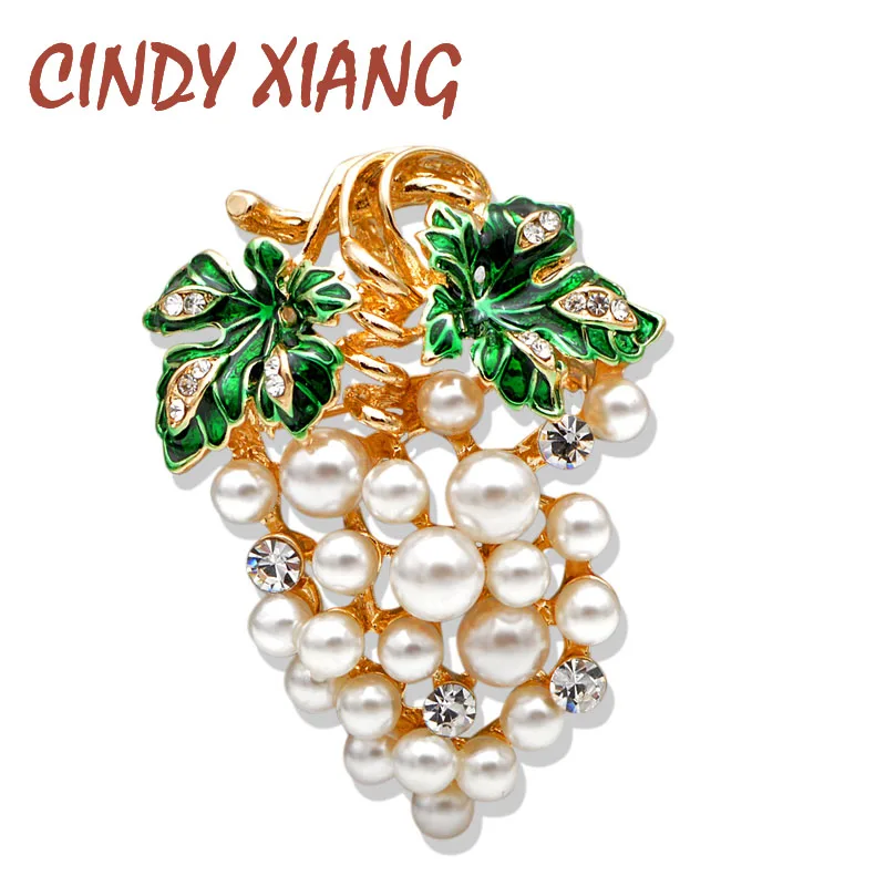 

CINDY XIANG Pearl Grapes Brooches Fashion Summer Fruit Brooch Pin Cute Enamel Brooches for Women New Design High Quality Gift