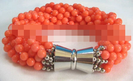 

free shipping 00964 natural 10row pink coral bracelet-magnet clasp
