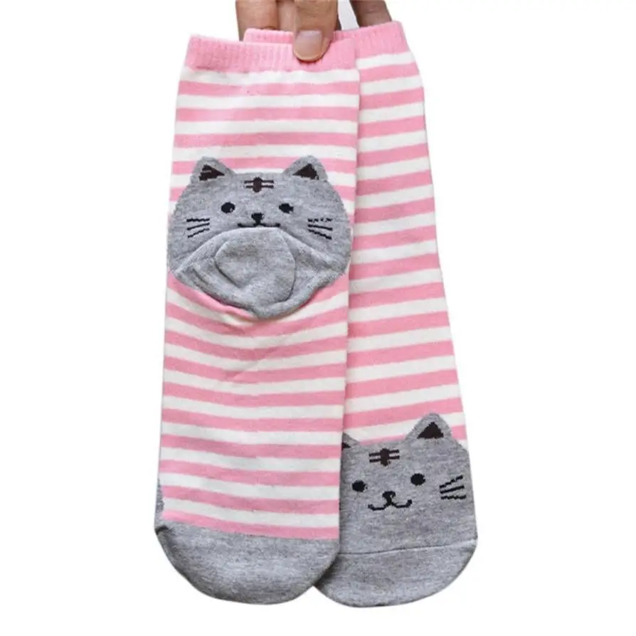 6 пара Животные полосатые носки с мультяшным рисунком Для женщин кот следы хлопчатобумажные носки-тапочки Для женщин милый кот полосатый рисунок короткие спортивные носки