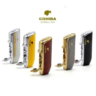 

COHIBA High Quality Pocket Size Refillable Butane Gas 3 Torch Jet Flame Cigarette Cigar Lighter W Punch Metal Snake Mouth Shape