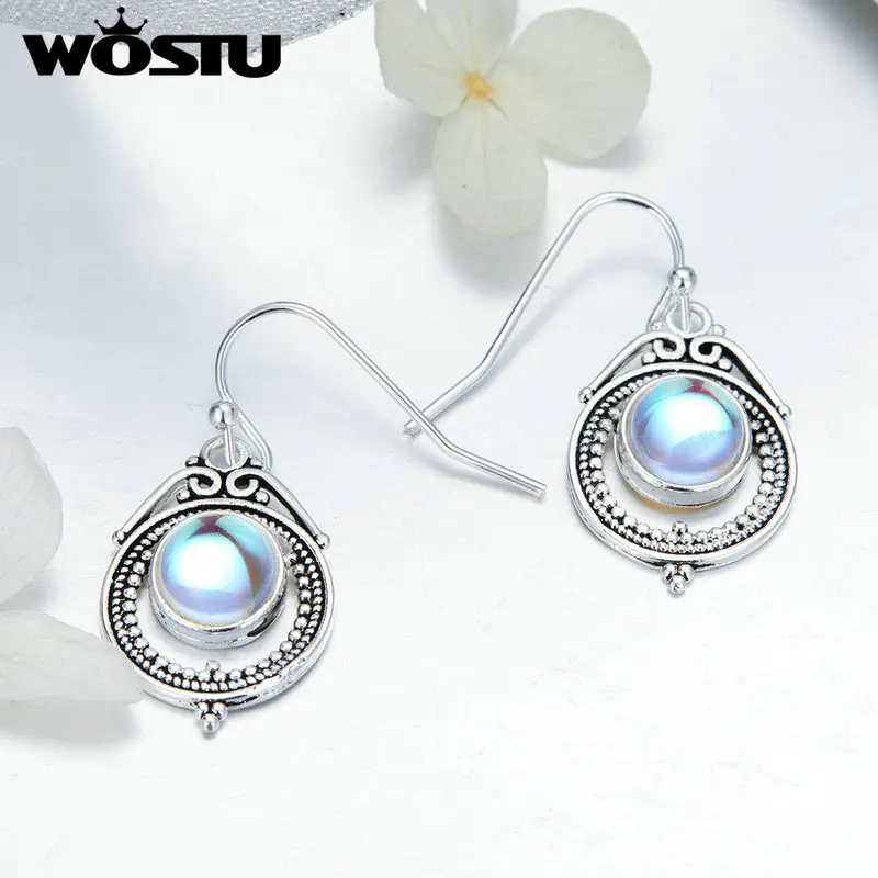 

WOSTU Hot Fashion 2019 Moonstone Drop Earrings Romantic Trendy Dangle Earrings For Women Party Wedding Elegant Jewelry FFE150