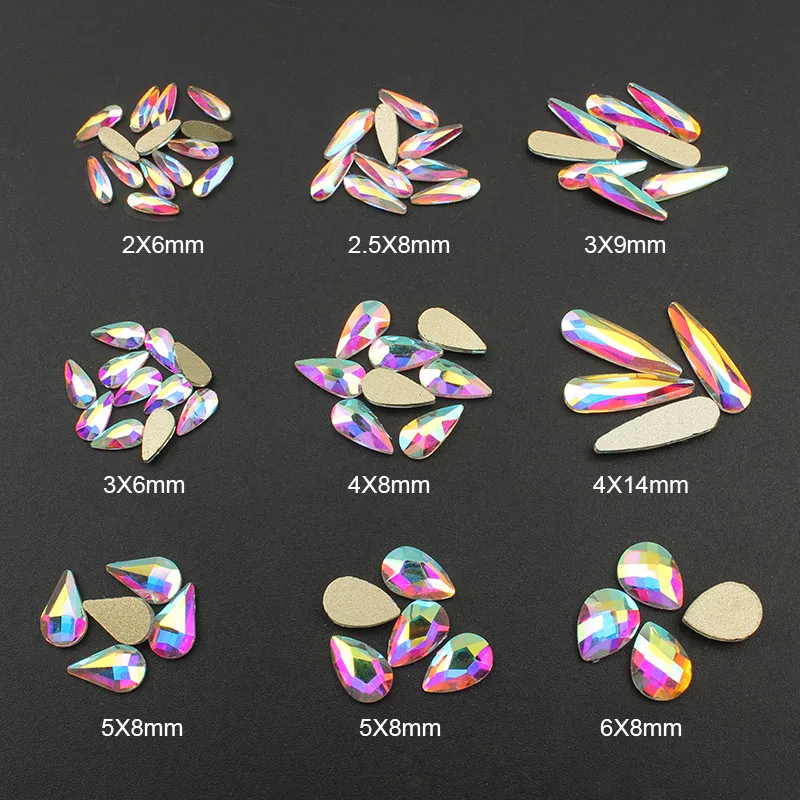 Модные кристаллы AB 30 шт./лот 3D дизайн ногтей длинные капли воды Необычные формы
