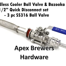 Бесшовный кулер шаровой клапан и Базука w/1/" набор быстрого отключения, 3 шт SS316 шаровой клапан, 1/2" Барб, оборудование для пивоварения