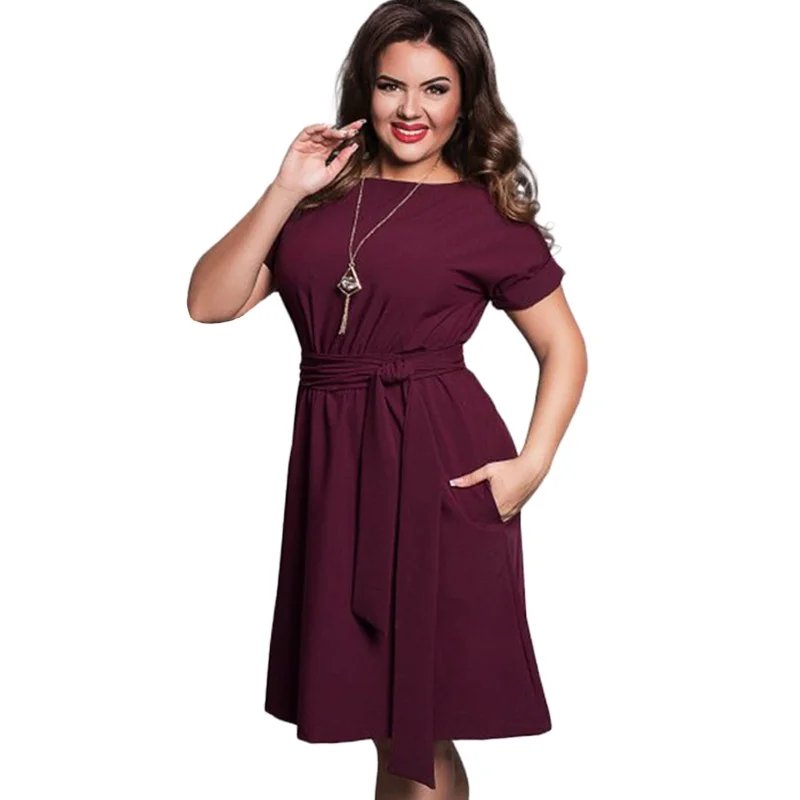 

Plus Size Solid Party Dress Women Clothing Summer Style O-neck Bodycon Chiffon Dress Elegant Casual Women Blue Dresses Big Sizes