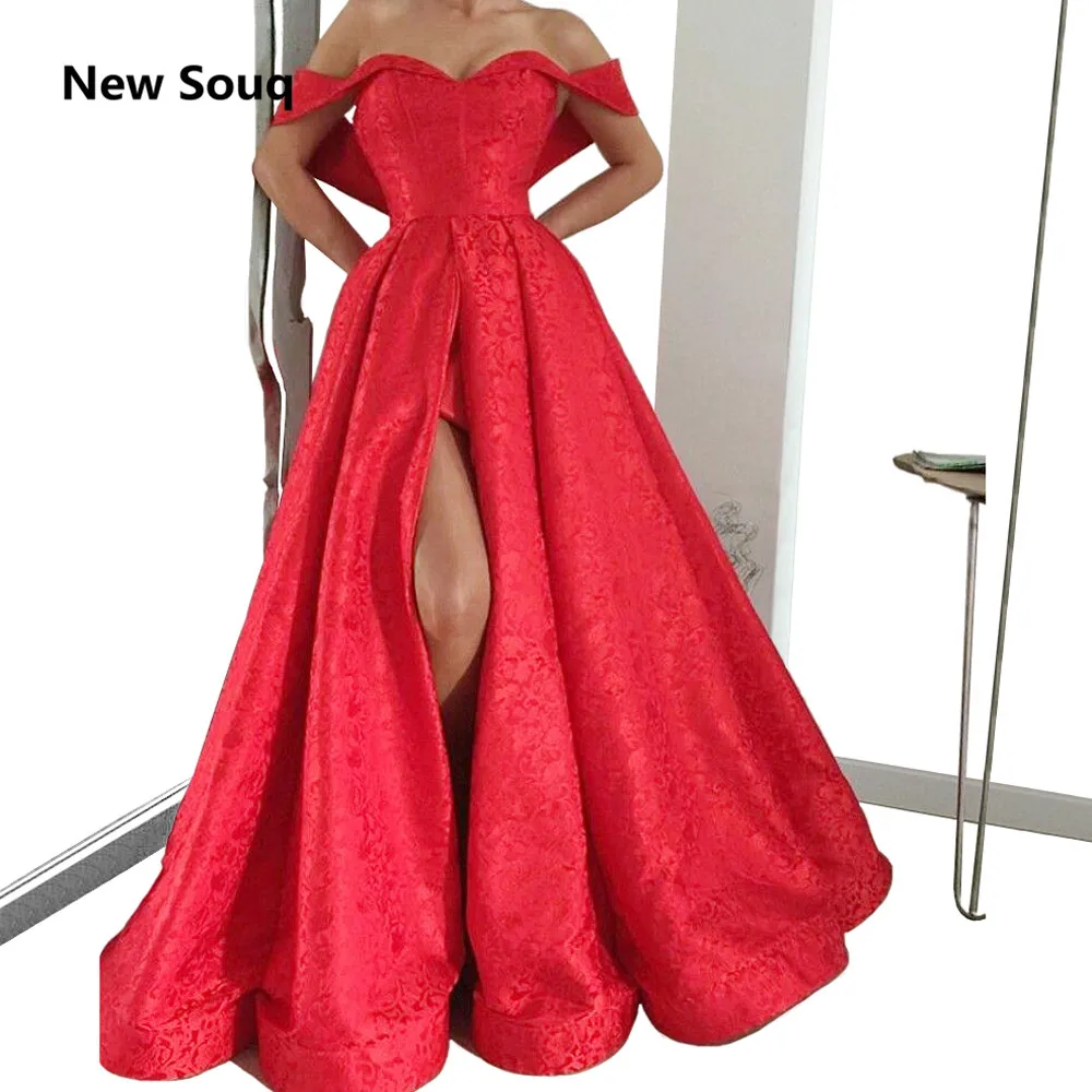 

Off Shoulder Red Prom Dresses with Side Split Long Prom Dress robe de soiree Evening Gown Formal Dress vestido de fiesta