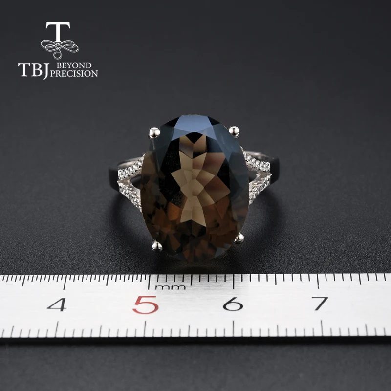 Женское дымчатое кольцо TBJ украшение с крупным натуральным драгоценным камнем 11