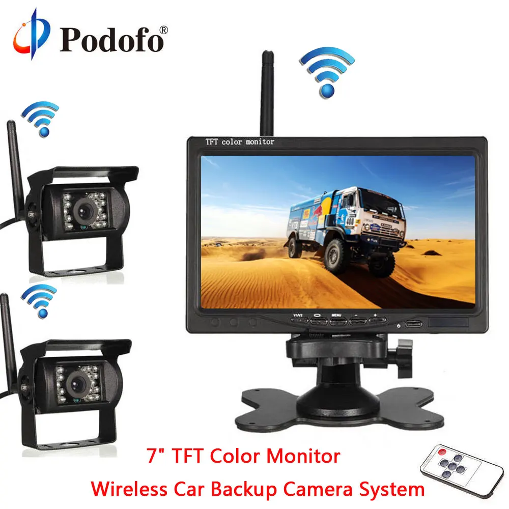 

Podofo Wireless Car Rear View System Backup Color HD Monitor + 2.4GHz Wireless Night Vision Reversing Camera Kit for Truck Bus