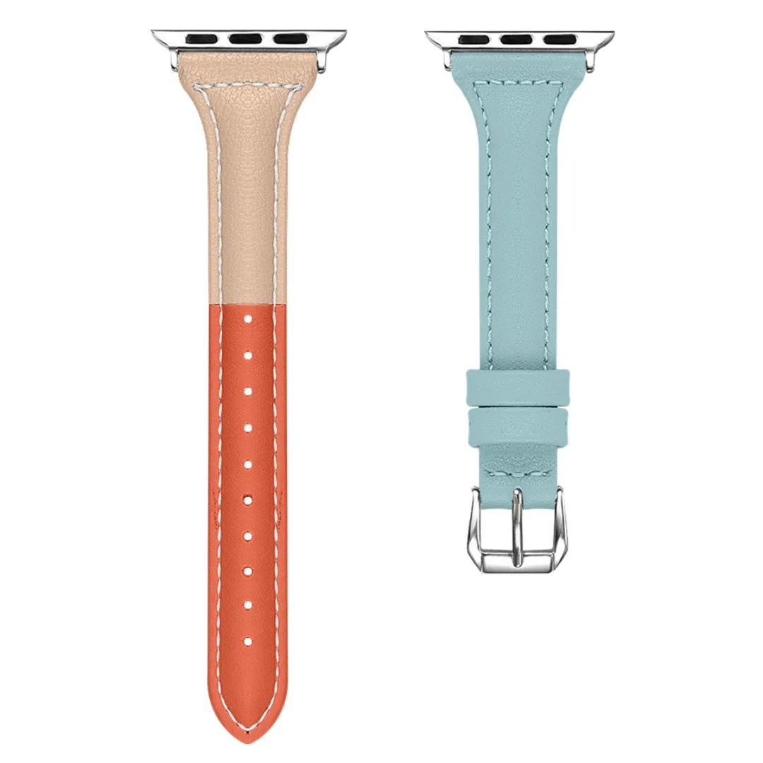 

Genuine Leather Watchband for Apple Watch 38mm 42mm Color Block Replacement Bracelet Strap Band for iwatch 1/2/3