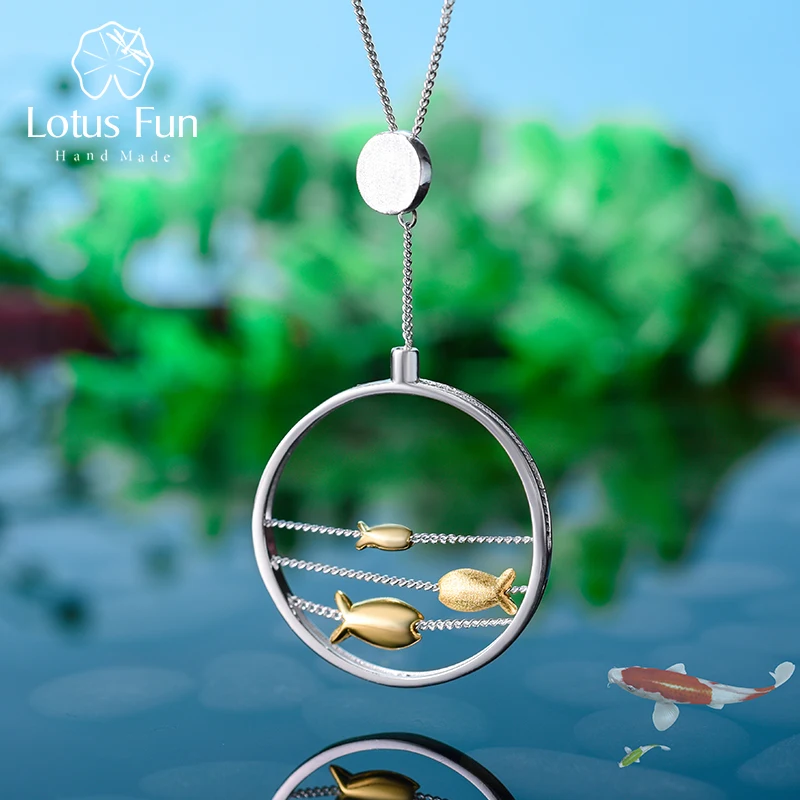 Lotus Fun реальные 925 серебро ручной работы Ювелирные украшения креативные милые перемещение Happy рыбки кулон без