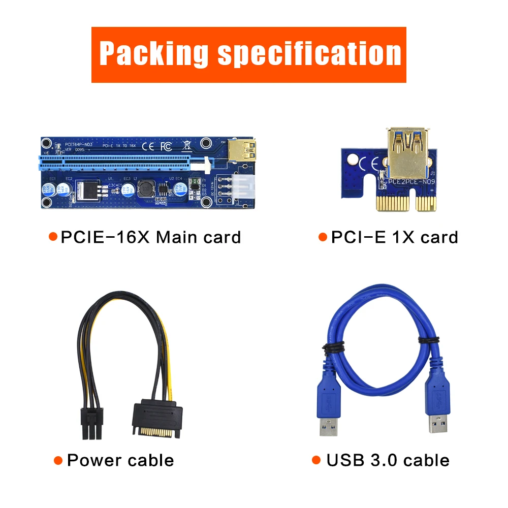 TISHRIC VER 009S PCI-E PCIE PCI Express Molex 6Pin to SATA 1X 16X USB 3.0 Extender Adapter LED Mining Riser Card