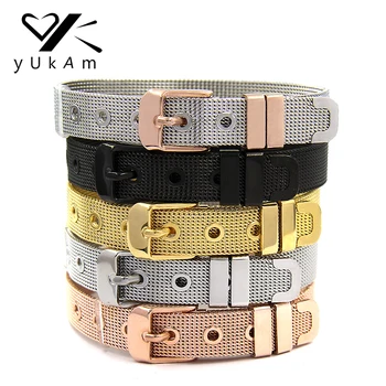 

YUKAM Jewelry Women Statement Stainless Steel Mesh Keeper Bracelets for Slide Charms DIY Bracelets Silver Color Rose Gold Black