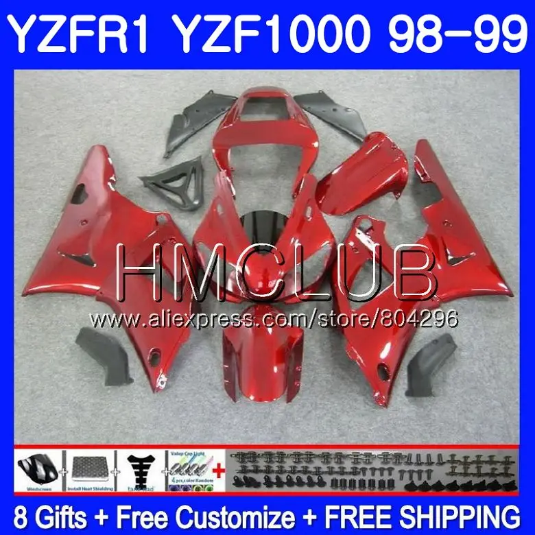 

Body For YAMAHA YZF 1000 YZF R 1 YZF1000 YZF-R1 98 99 Frame 107HM22 YZFR1 98 99 YZF-1000 YZF R1 1998 1999 Fairings ALL Dark red