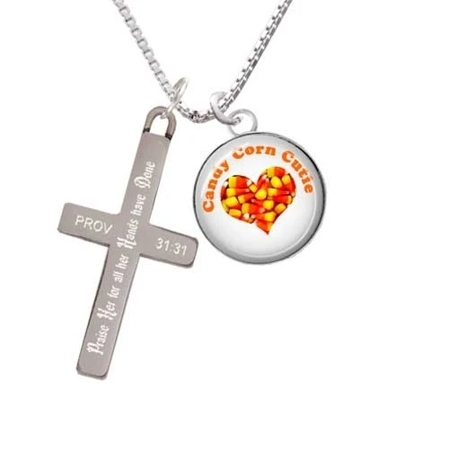 Domed Candy Corn Cutie - Praise Her - Cross Necklace (1)