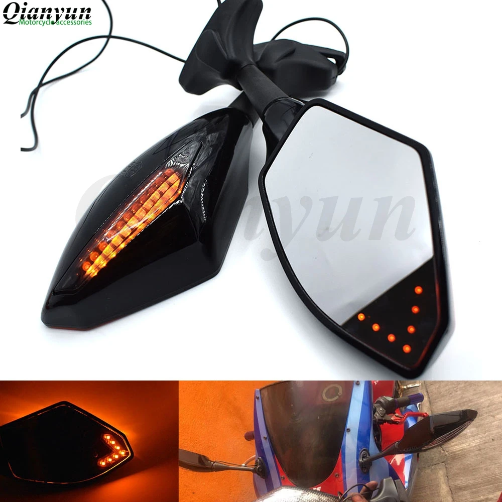 

Universal Motorcycle LED Steering Light Flash Rearview Mirror Side View Mirror for Honda CBR250R CBR300R CB300F CBR500R CB500F