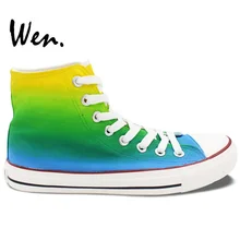 Вэнь оригинальные окрашены вручную обувь дизайн на заказ постепенная смена Цветов Мужские Женские высокие холщовые кроссовки для подарков