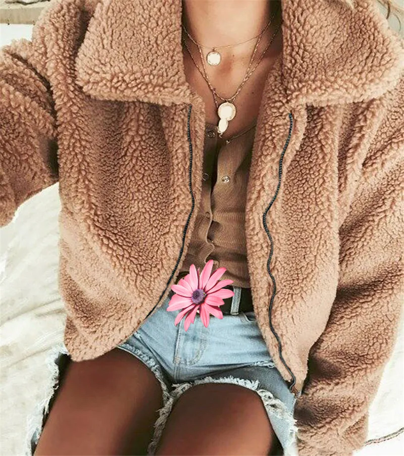 Women's clothing autumn winter short jacket new imitation lamb hair camel color coat warm fur flap fur soft plush fur (18)
