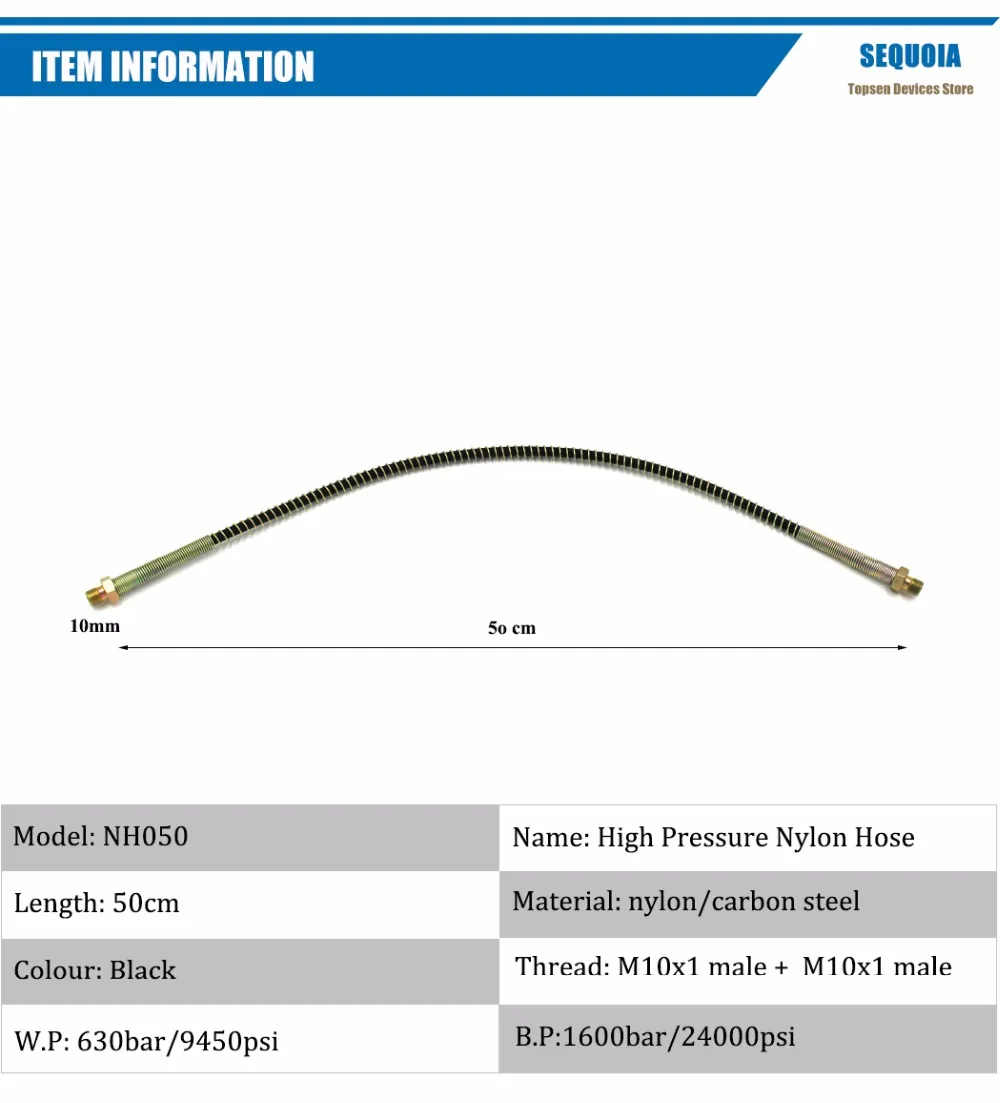 Pcp AirForce Пневматика воздушный насос 50 см высокие Давление шланг нейлона с весной завернутый M10 * 1 Мужской x m10 * 1 наружная резьба nh050