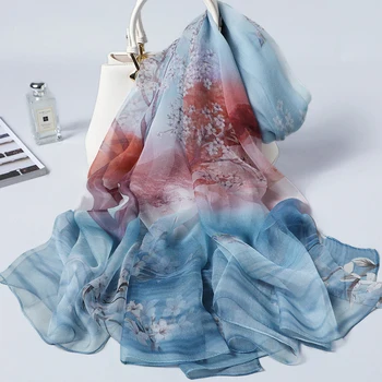 

Women 100% Real Silk Scarf 2020 Print Shawls and Wraps for Ladies foulard femme Scarf Chiffon Silk Pure Natural Silk Scarves
