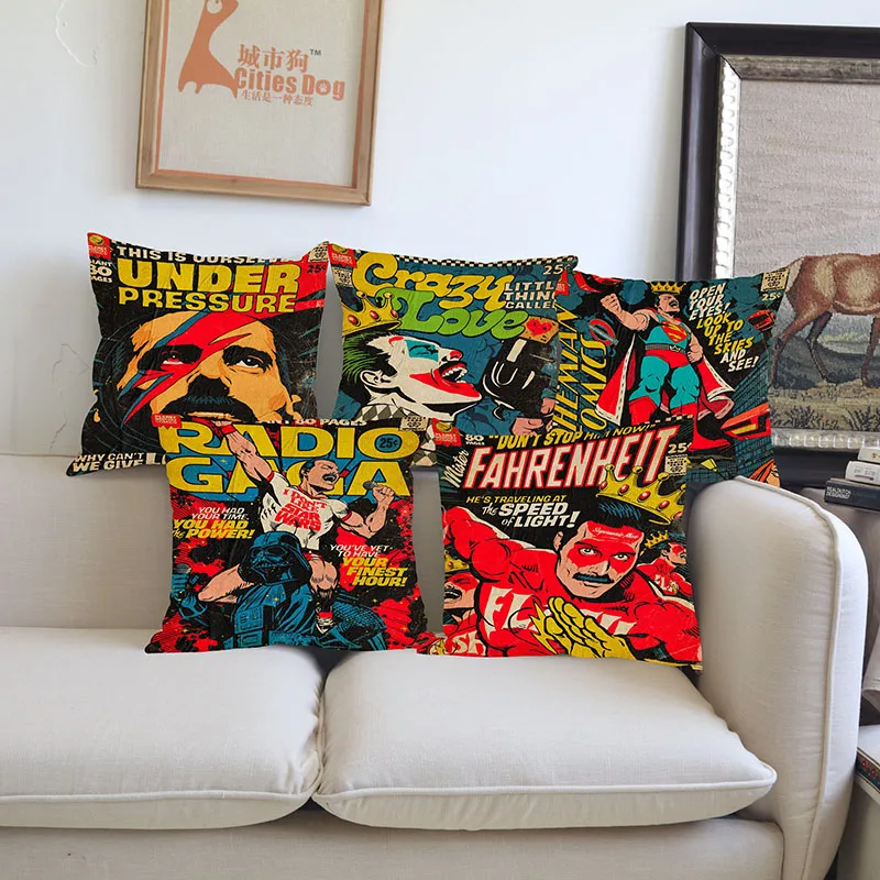 

illustration cushion cover Pillow Butcher Billy Queen lead singer Freddie Mercury themed creative poster Decoration cushions