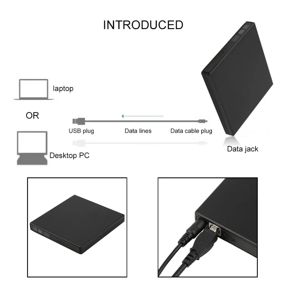 LESHP Super Slim USB 2.0 External CD+-RW DVD+-RW DVD-RAM Burner Drive Writer For Laptop PC Promotion White Black