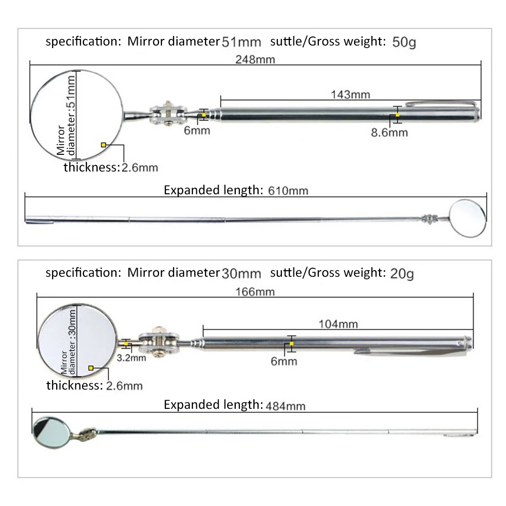 Паяльная лупа, универсальное складное телескопическое зеркало для ремонта автомобиля, осмотр транспортного средства, сварочное шасси, увеличительное стекло
