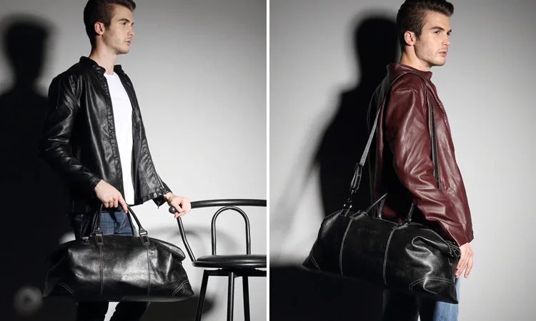 Model Show of Woosir Genuine Leather Black Duffel Bag