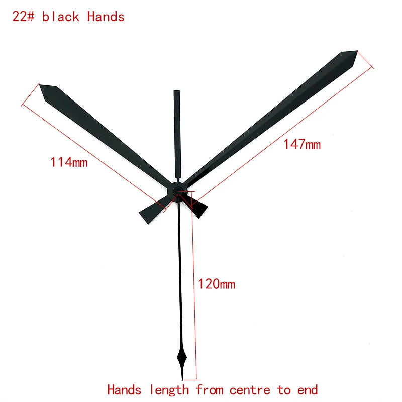 

100sets S Shaft Clock Hands 22# Black Long Hands Metal Aluminum Material Quartz Clock Accessory High quality DIY Clock kits