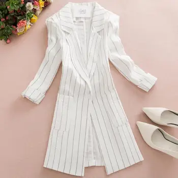 

Spring summer slim small suit women striped three quarter sleeve long blazer office lady