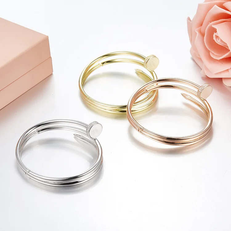 Buy Pure sterling silver 3 circle nail bracelet