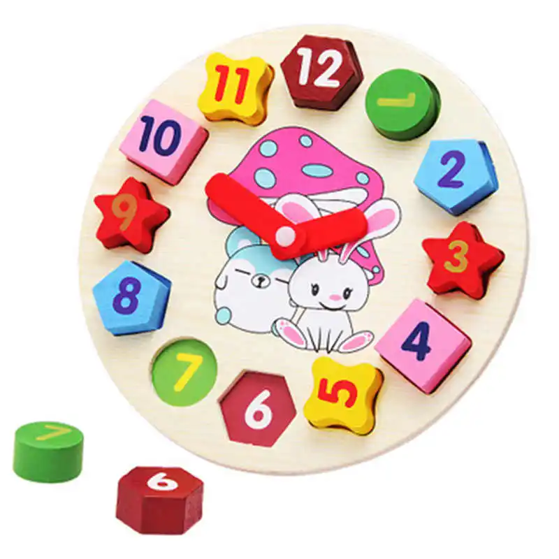 Цвет деревянный мультфильм кролик цифровые часы формы парные одежда для малышей Раннее Образование головоломки просветление игрушки