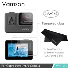 Vamson для GoPro Hero 7 6 Hero 5 экшн видеокамера закаленное стекло объектив/защита экрана аксессуары+ крышка объектива VP710G