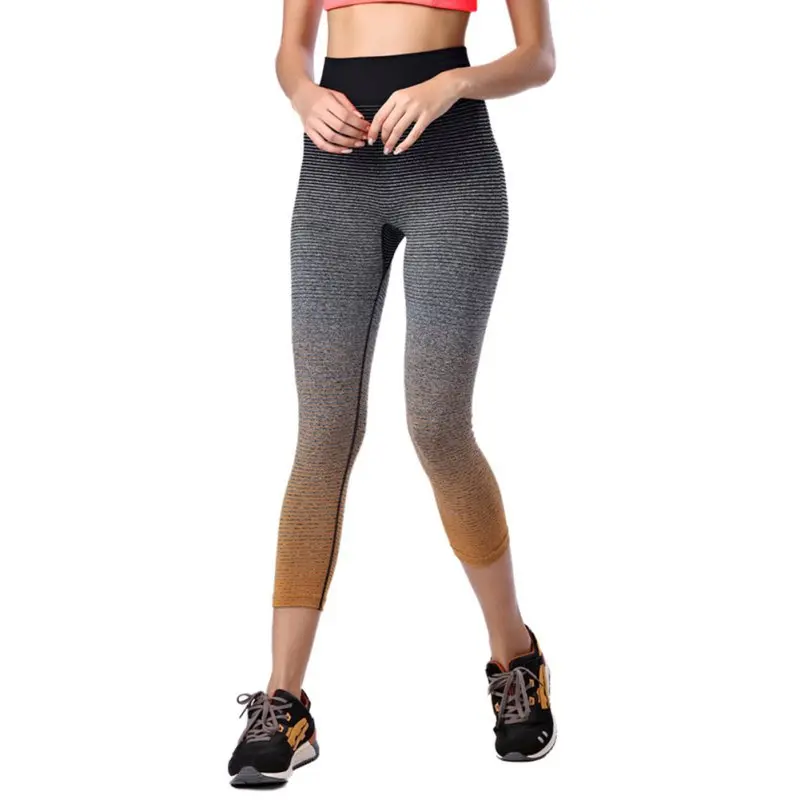 Фитнес Йога Спортивные Леггинсы женские спортивные лосины градиент цвета леггинсы брюки для йоги женские штаны для бега для женщин - Цвет: Оранжевый