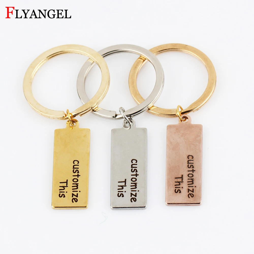 

FLYANGEL Customized Engraved Keychain Name Logo Personalized Key Ring Stainless Steel Key chain Gift for Him,for Her