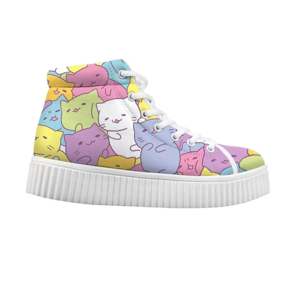 

cartoon lovely cats Print High Top Platform Women Shoes Customize Female Sneakers Teenagers Girls Ankle Boots Creepers Height