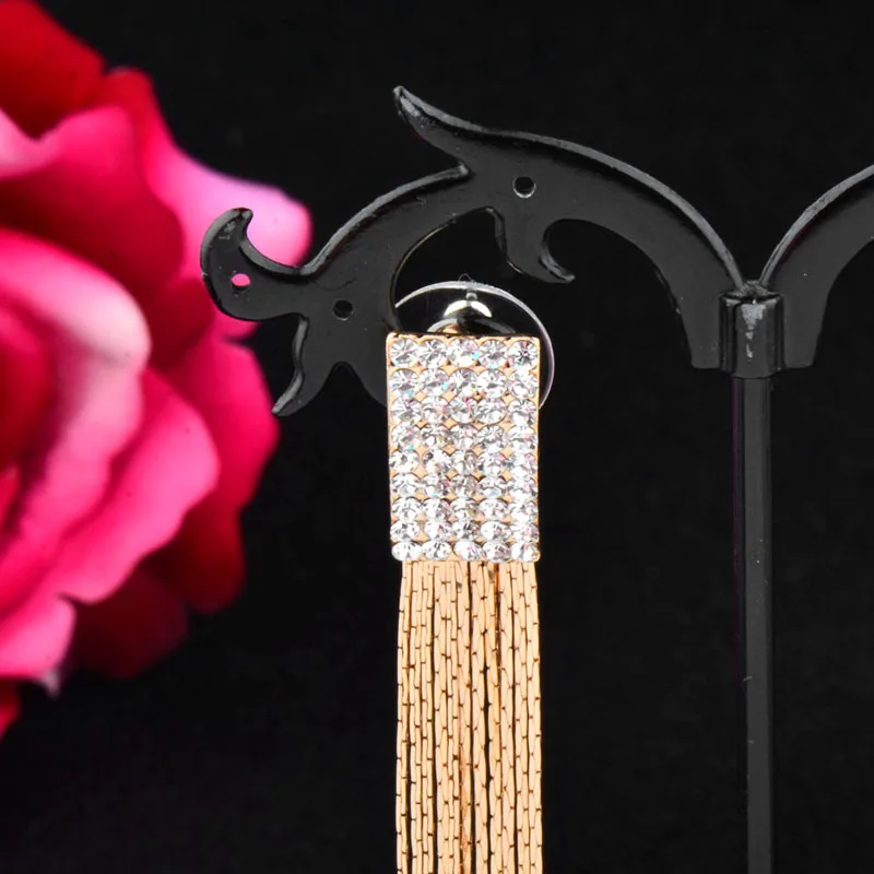 LEEKER, золотые, серебряные, черные длинные серьги с кисточками, с фианитом для женщин, винтажные женские свадебные украшения 706 LK9