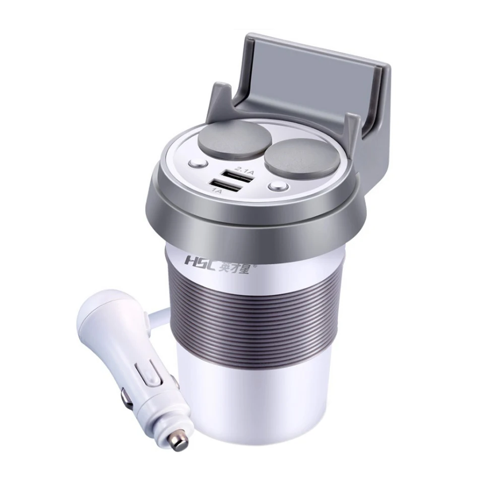 USB Car Charger ABS USB Cup Holder Car Charger Cigarette Lighter With Voltage Displayusb cup