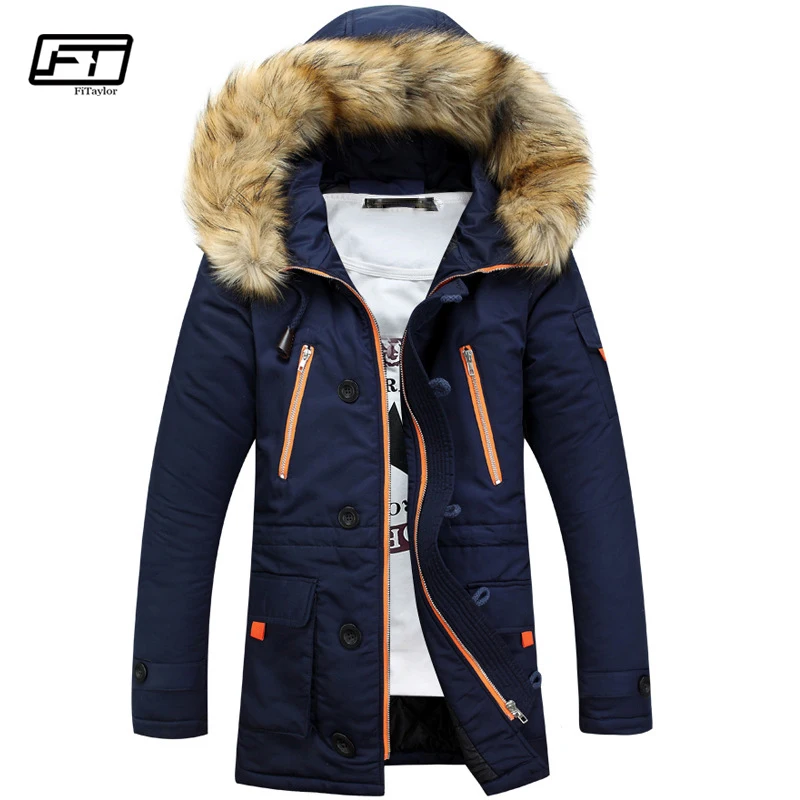 

Fitaylor Winter Jacket Men Thickening Casual Warm Fur Hooded Collar Jackets Coat Snow Outwear Veste Homme Parkas