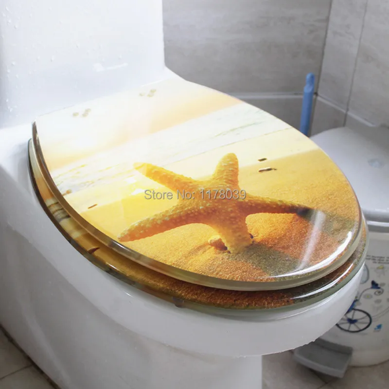 

UVO type universal Thicken resin Slow-Close Resin toilet seat lid,Ocean Beach Painting art buffer resin toilet seat cover,J18012
