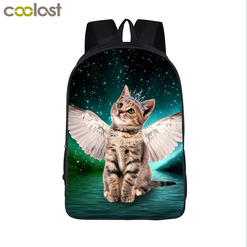 Alien Laser Space Cat Рюкзак для подростков девочек мальчиков детские школьные сумки кот с черным белое крыло Ангела женский рюкзак для ноутбука - Цвет: TSM1606