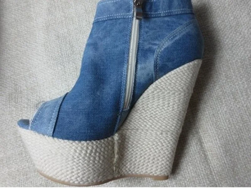 2025 Denim Platform Heels Reep Toe Blue Woman Sandal High Heels