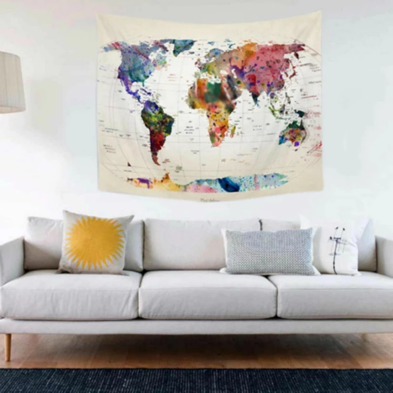 JX-LCLYL 150*130cm Vintage World Map Wall Hanging Tapestry Bedspread Living Room Decor Tapestries