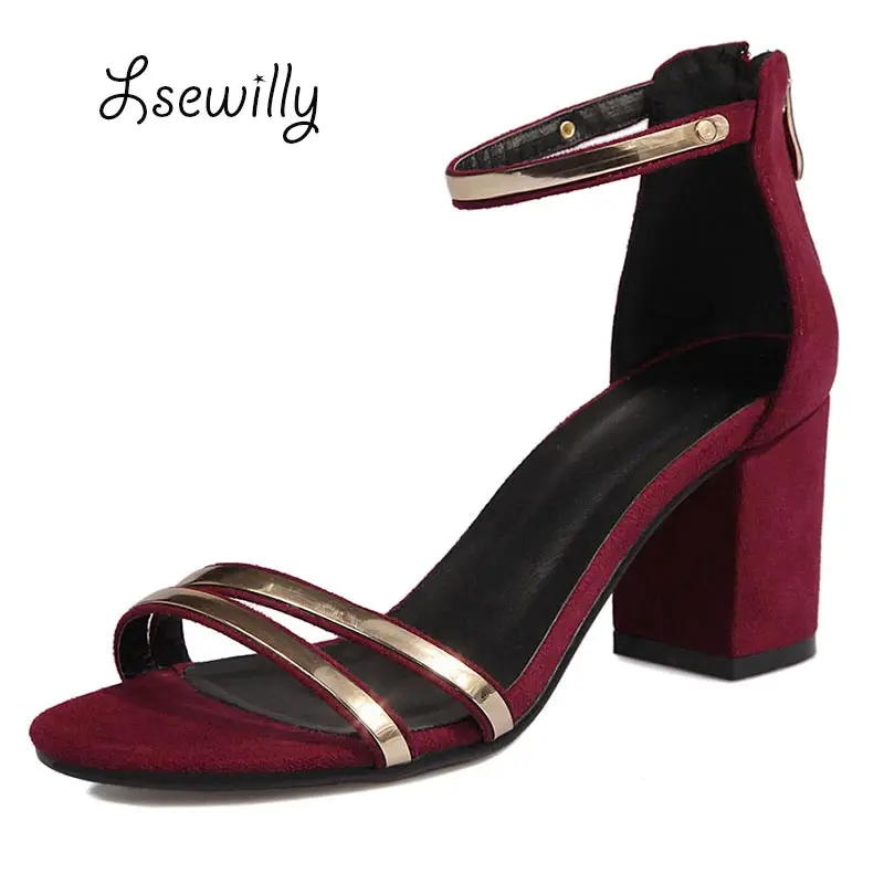 

Lsewily 2017 Women Sandals Square High Heel Summer Zipper Women Shoes thick heel Ladies Wedding party Shoes Size 34-43 S857