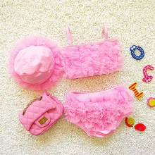 Новые Одежда для купания для девочек Дети Купальник принцессы розовый слоистых шить из двух частей купальники для маленьких девочек комплект бикини детский купальный костюм