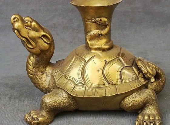 YM 322 10 Chinese Palace FengShui Brass Longevity Tortoise Turtle Snake Statue | Дом и сад